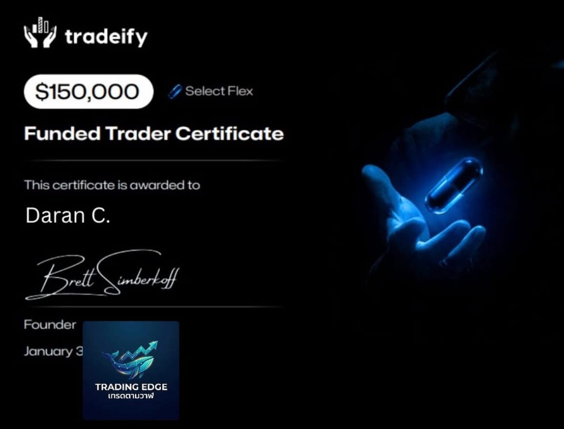 Tradeify $150,000 Select Flex Funded Trader certificate