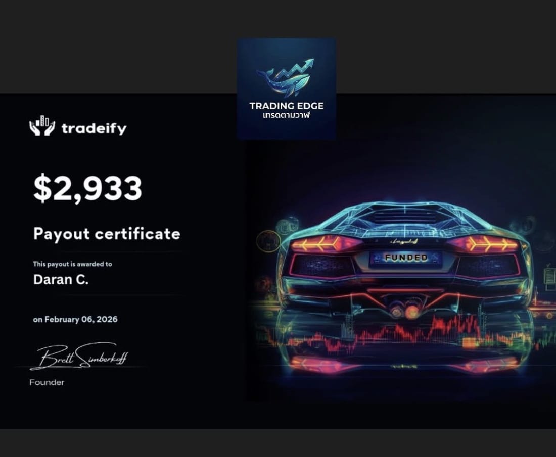 Tradeify $2,933 payout certificate awarded to the TradingEdge instructor