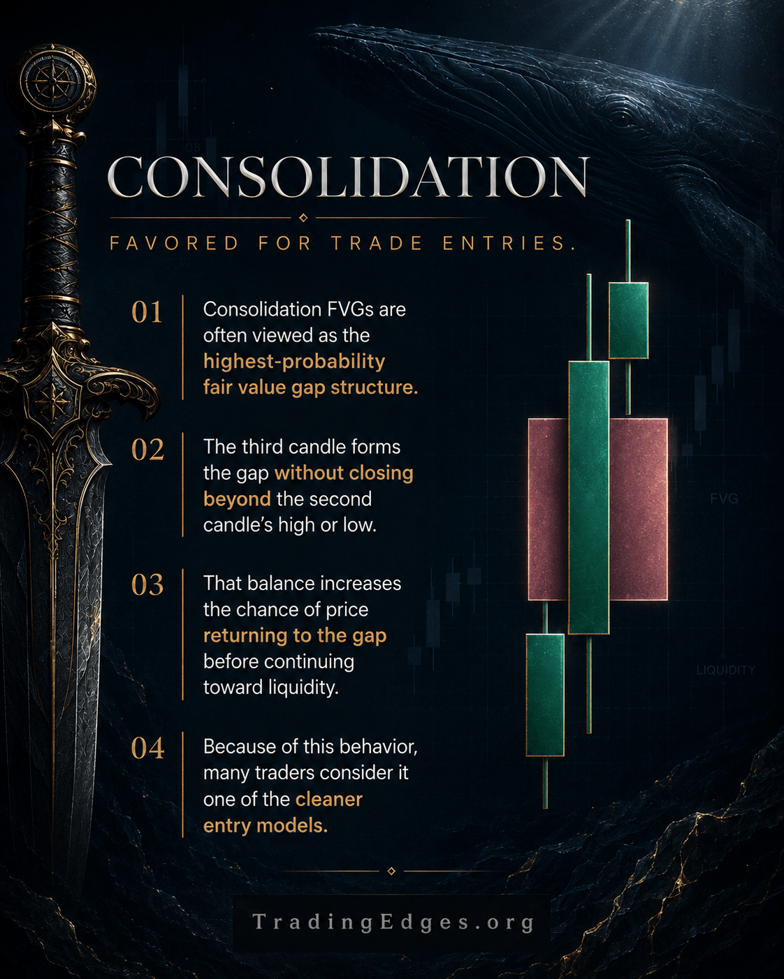 A+ FVG must sit in the correct array · bullish FVG in discount = institutional bid · bearish FVG in premium = institutional offer