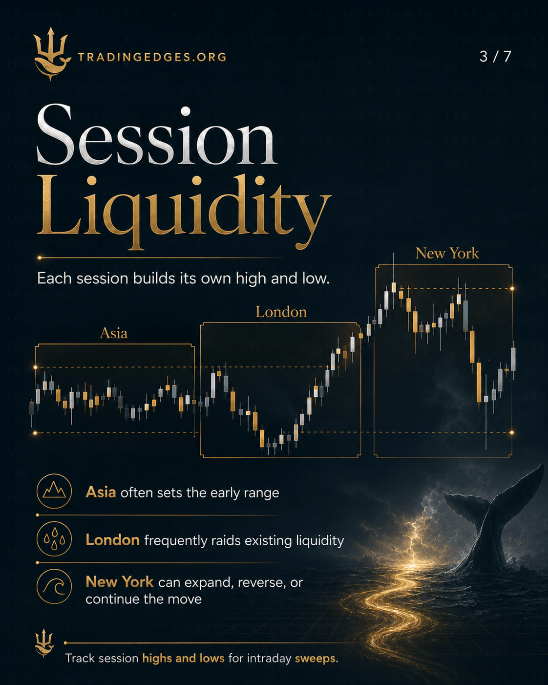 Sellside Liquidity — pool of stops + pending sell orders below swing low · price raids before reversing