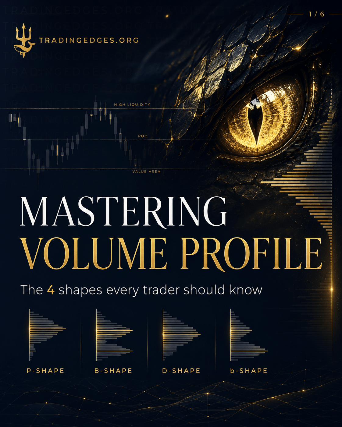 Mastering Volume Profile — The 4 shapes every trader should know · P-Shape · b-Shape · D-Shape · b-balanced · Premium ICT Series · TradingEdges 2026